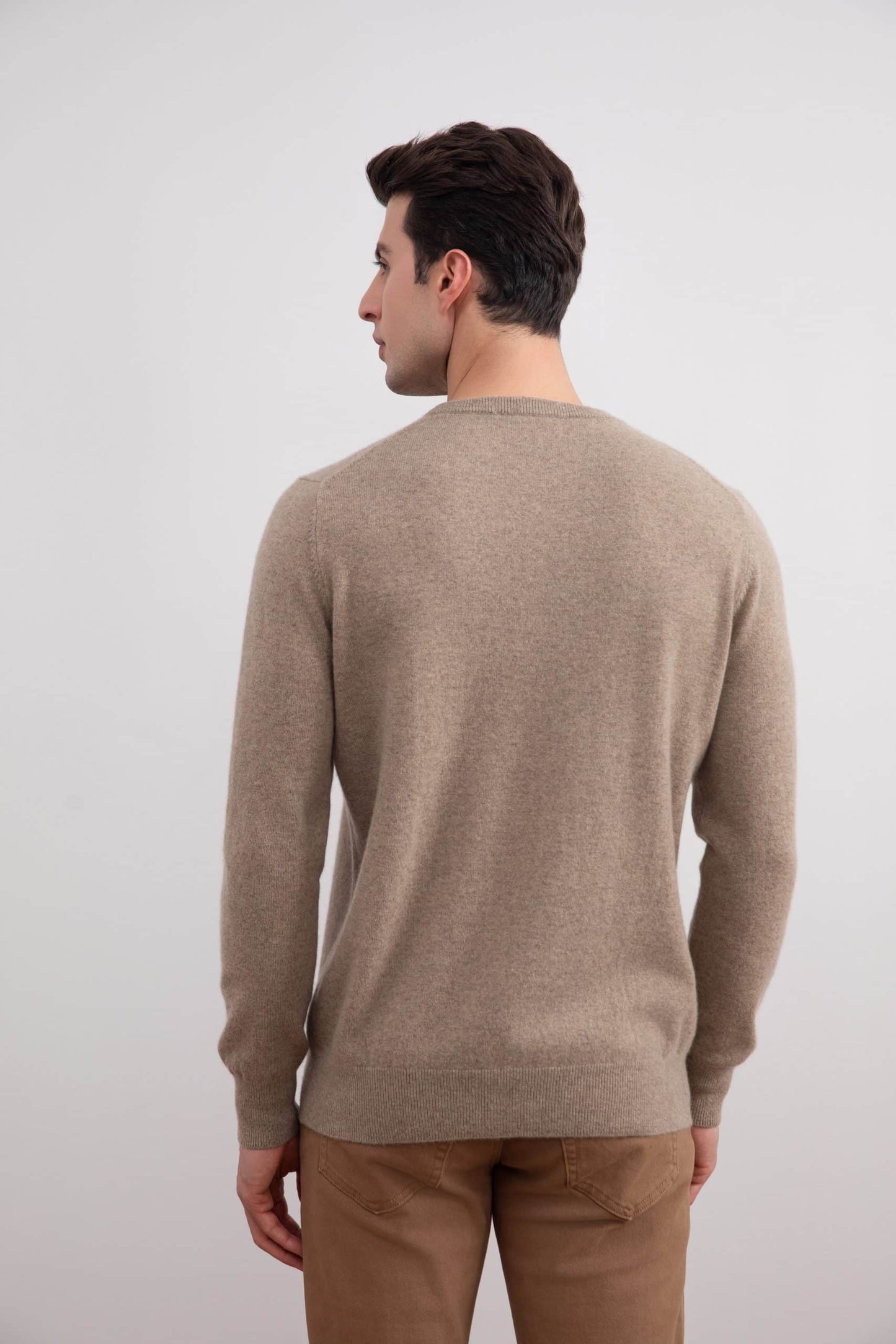 Lysegrå melange cashmere med rund hals