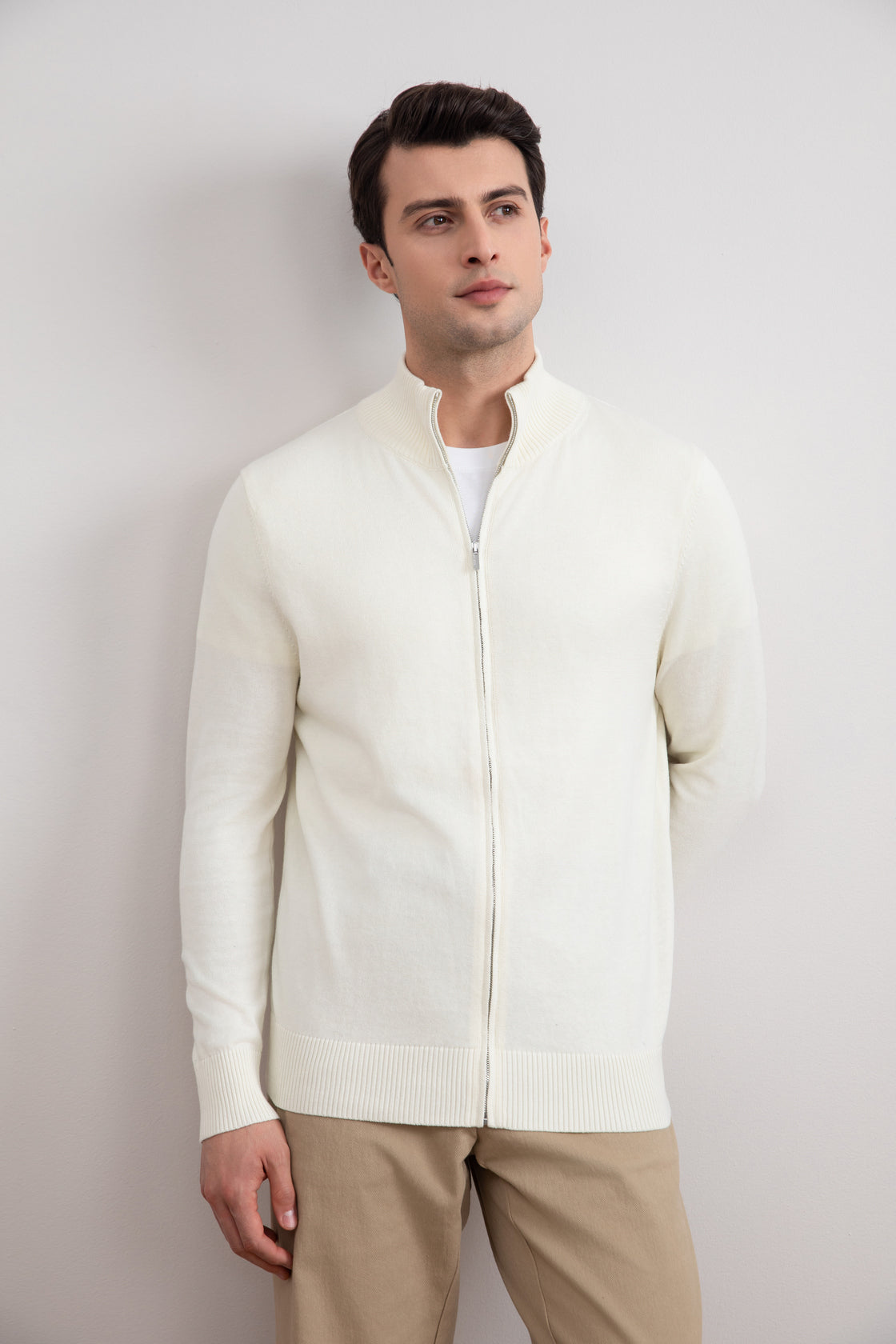 Naturlig hvid klassisk zip-up hoodie