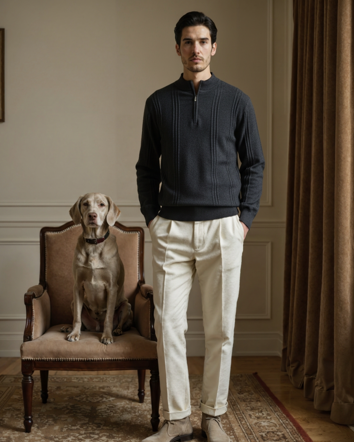 100% rib-strik med halv zip