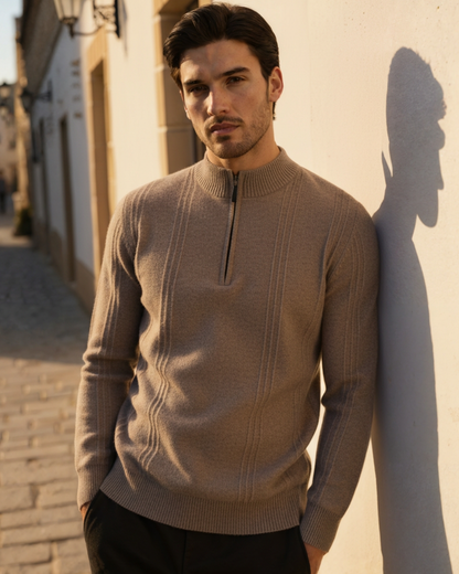 100% rib-strik med halv zip