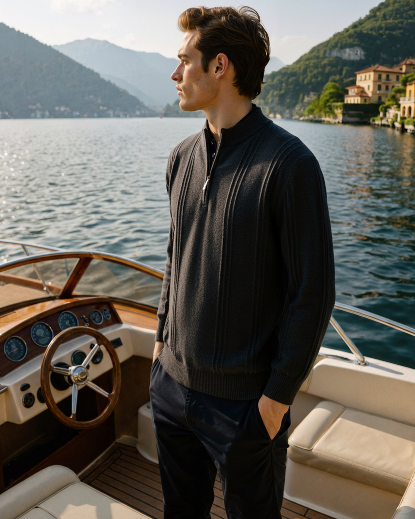 100% rib-strik med halv zip