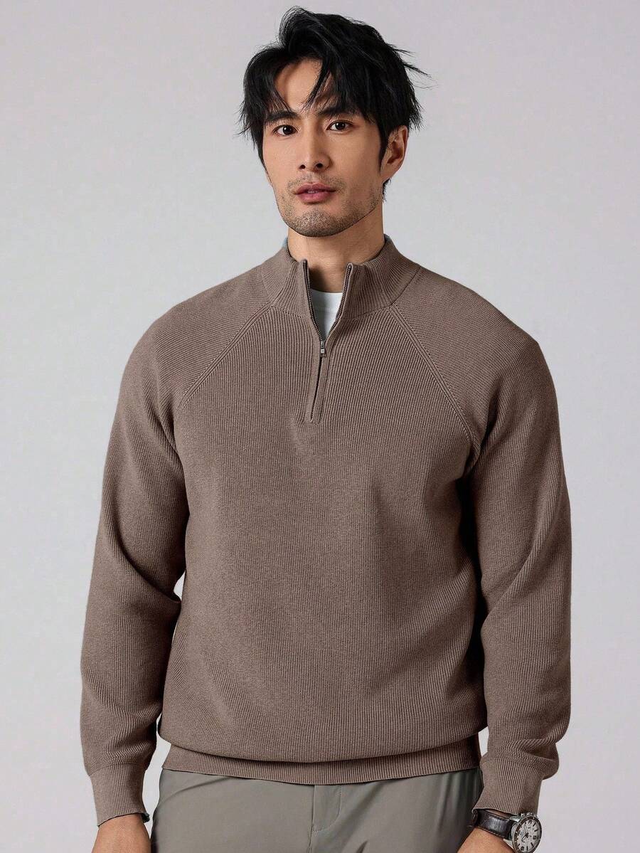 Herre halvlukket sweater med høj krave