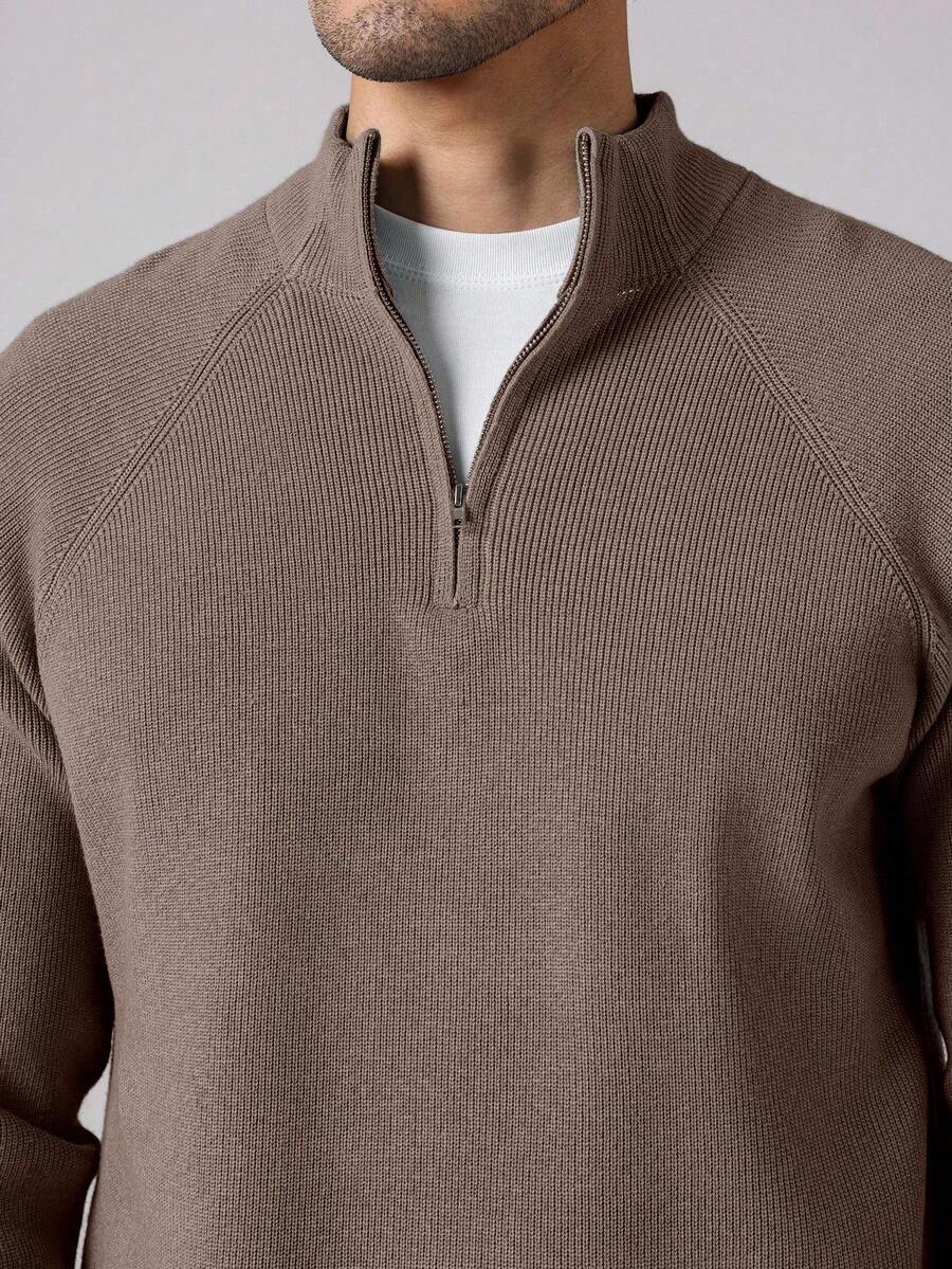 Herre halvlukket sweater med høj krave