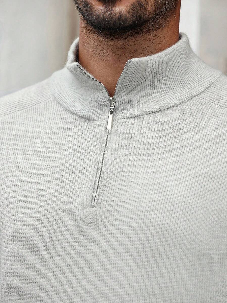 Herre halvlukket sweater med høj krave