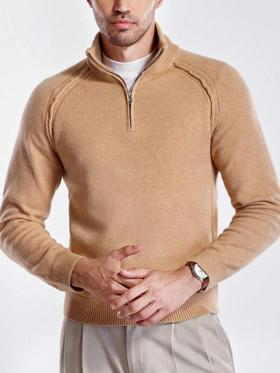 Herre halvlukket sweater med høj krave