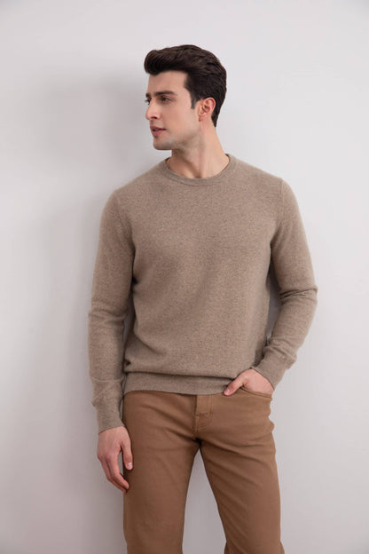 Lysegrå melange cashmere med rund hals