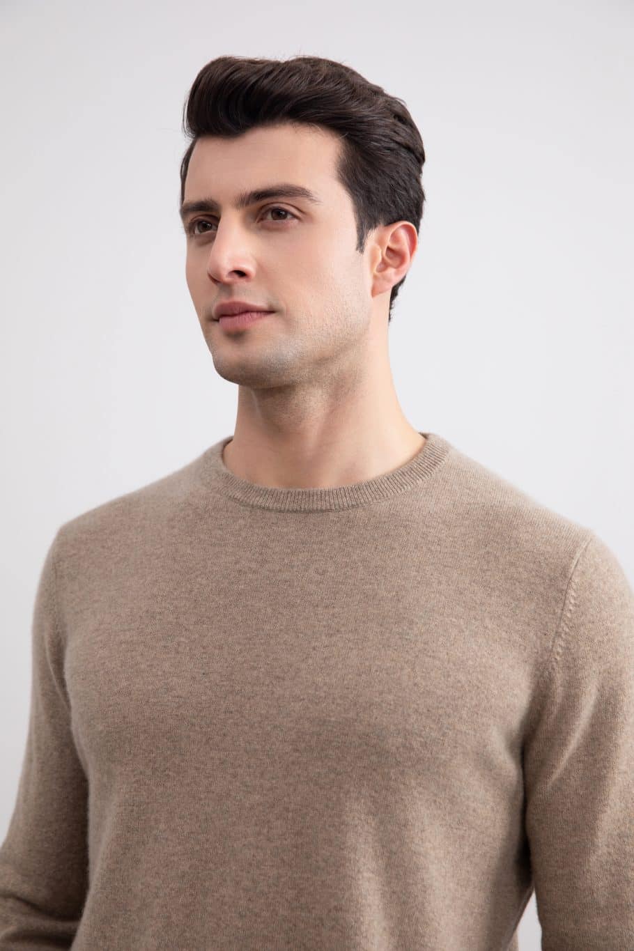 Lysegrå melange cashmere med rund hals