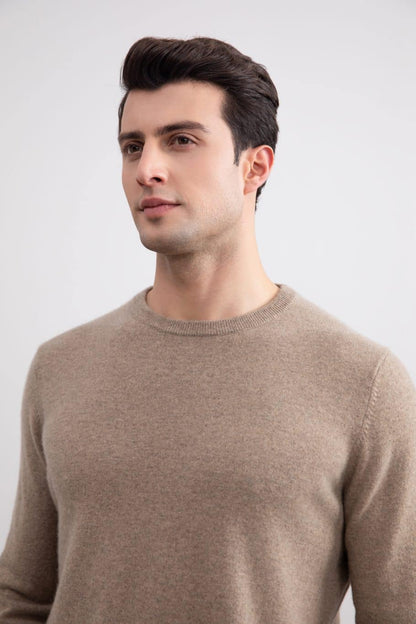 Lysegrå melange cashmere med rund hals