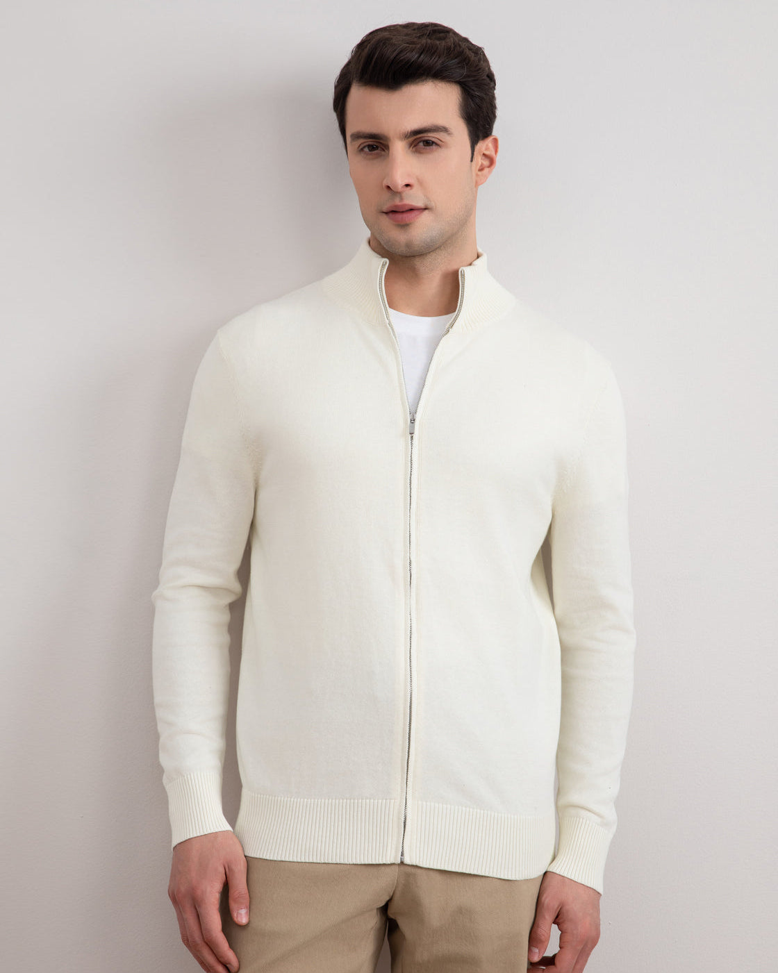 Naturlig hvid klassisk zip-up hoodie