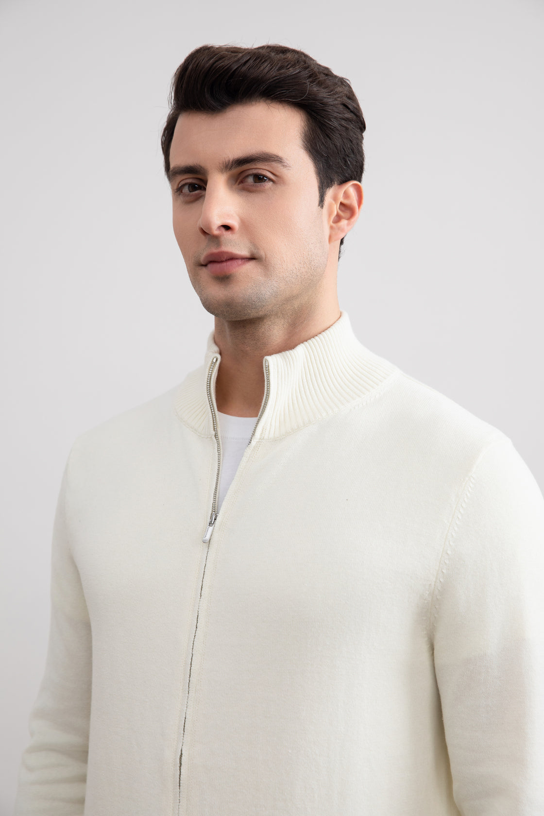 Naturlig hvid klassisk zip-up hoodie