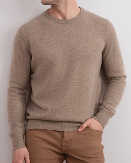 Lysegrå melange cashmere med rund hals