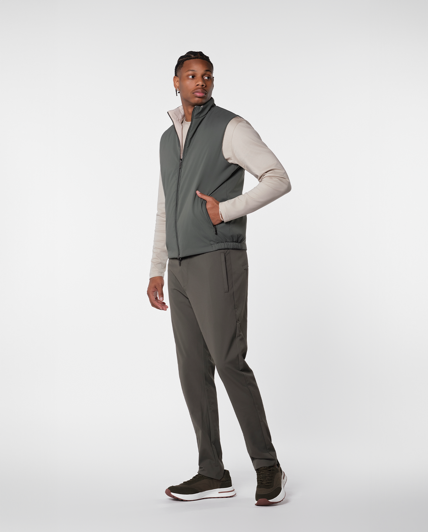 Konvertibel vest – grøn/beige