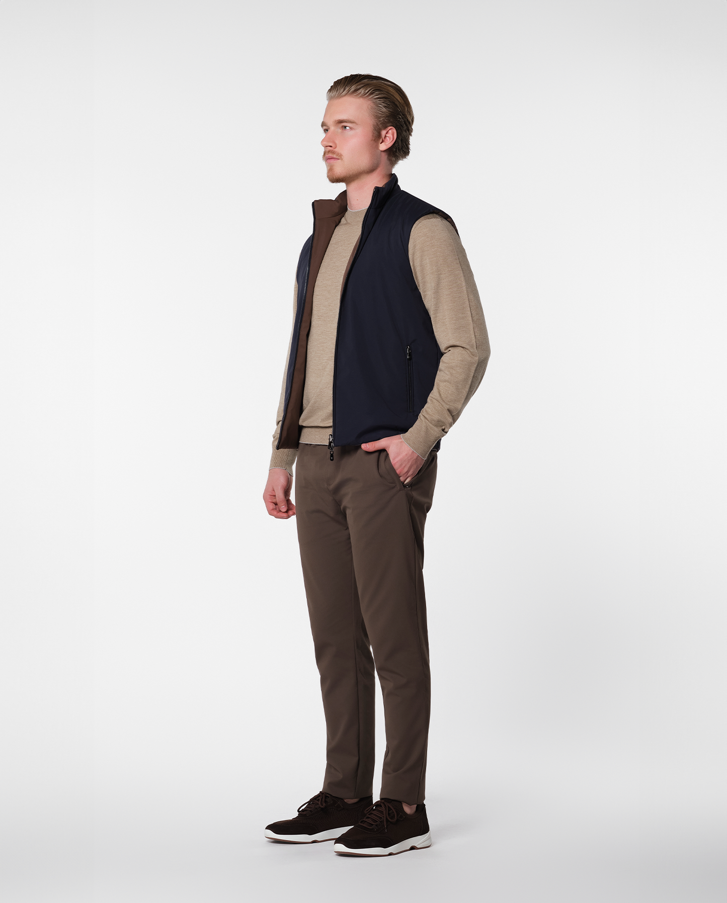 Blå/brun vendbar vest