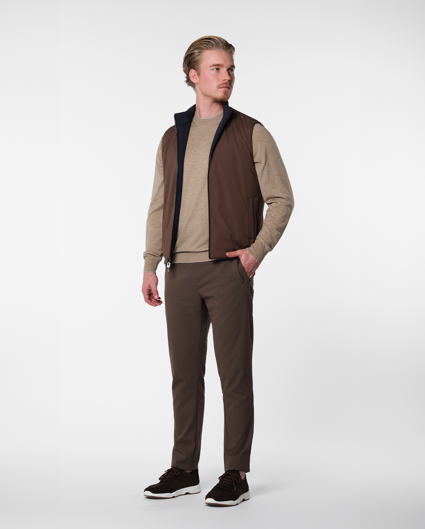 Blå/brun vendbar vest