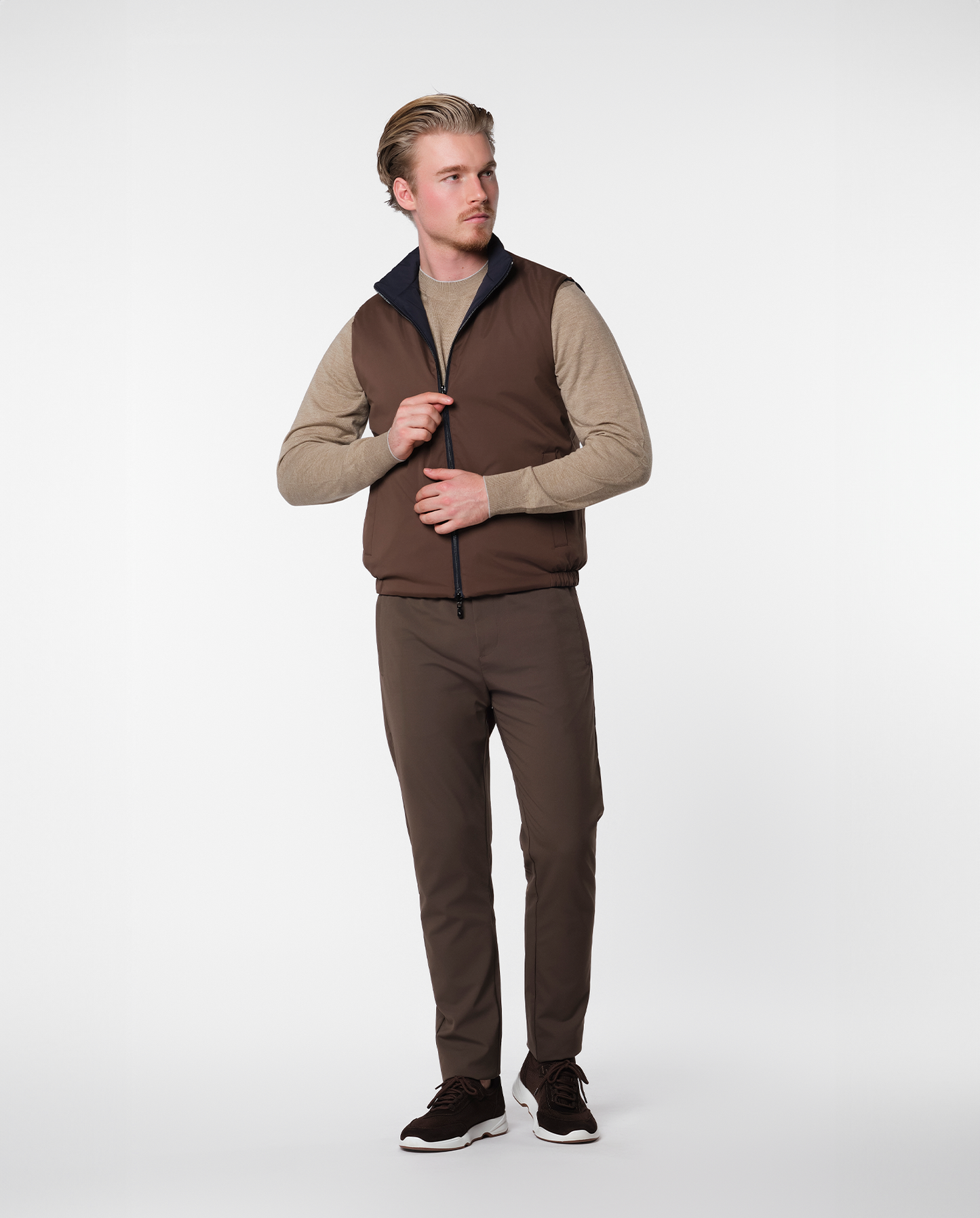 Blå/brun vendbar vest