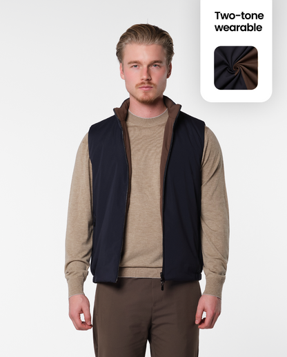 Blå/brun vendbar vest