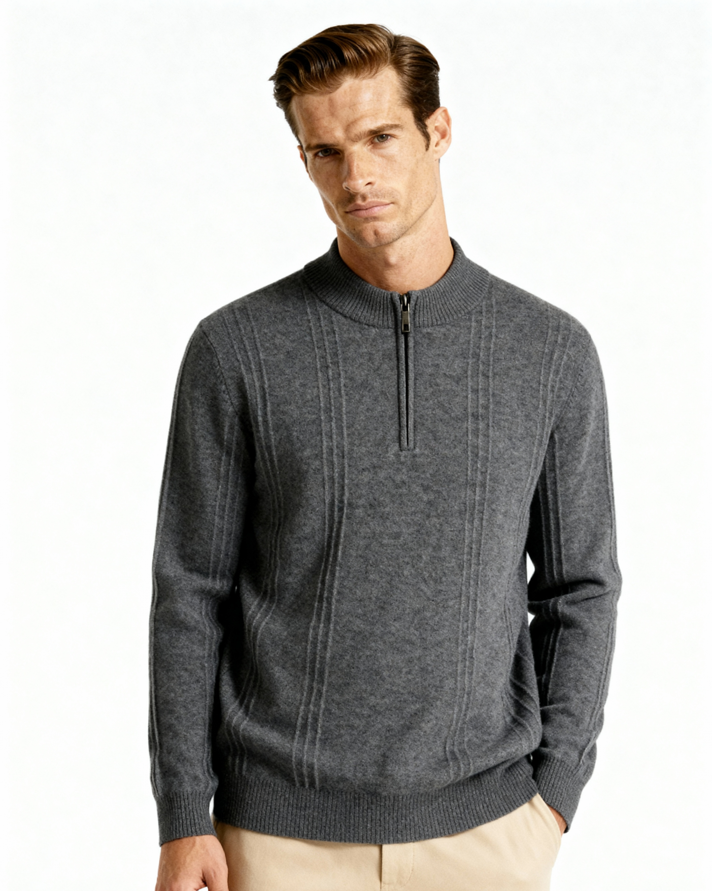 100% rib-strik med halv zip