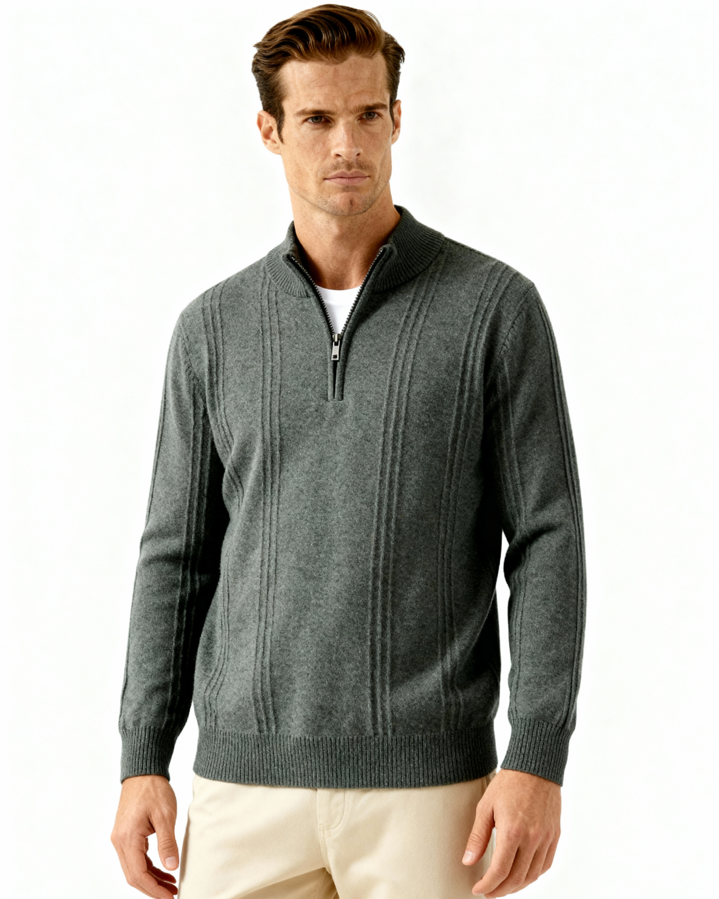100% rib-strik med halv zip