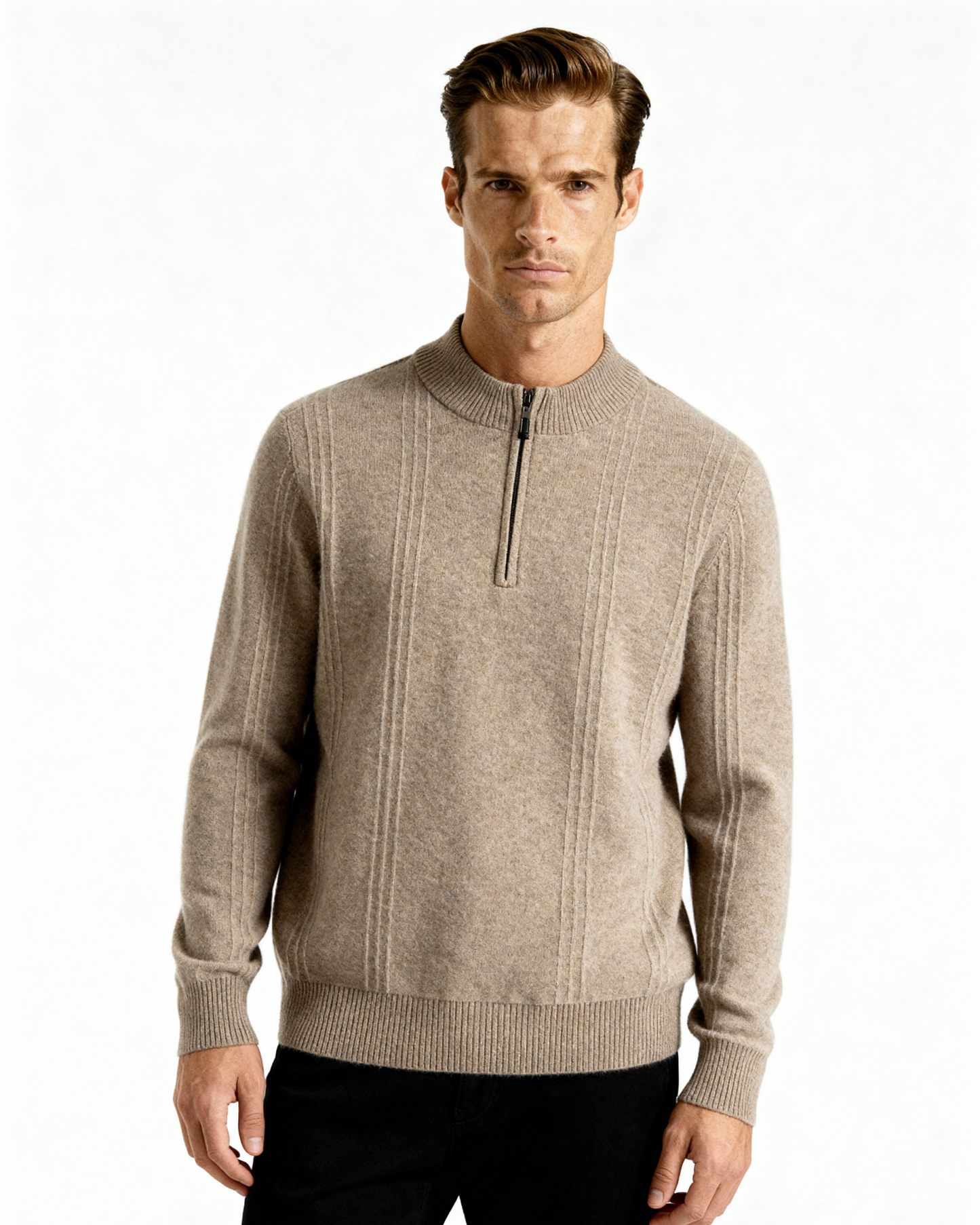 100% rib-strik med halv zip