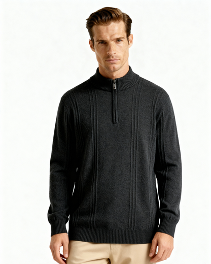 100% rib-strik med halv zip