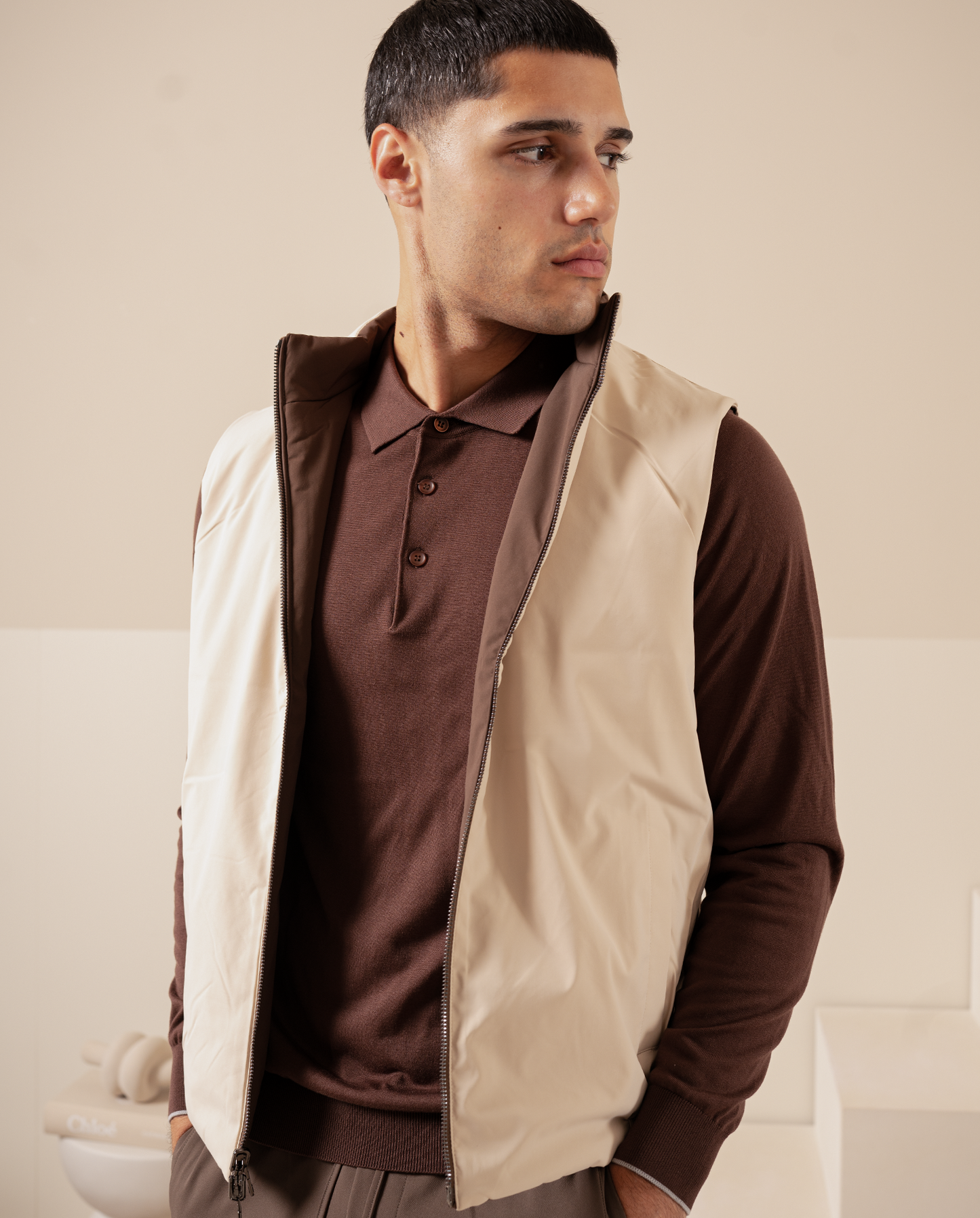 Omvendt vest – sort / beige
